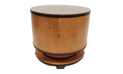 In the manner of Ray Hille, circa 1930, Art Deco cocktail cabinet of circular form